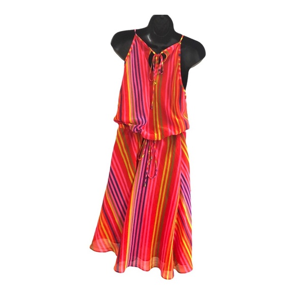 Nine West pink multicolor striped asymmetric belted flowy dress size 4 new‎ - Picture 9 of 15